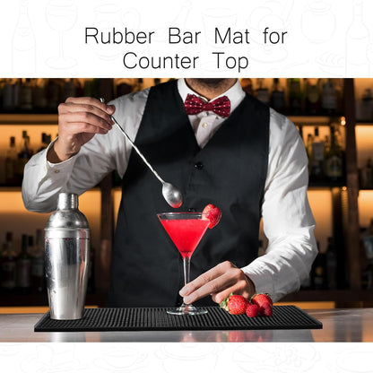 Tioncy 4 Pcs Large Size Bar Mat for Countertop 28 x 16 Inch Non Slip Rubber Mat Service Spill Cocktail Bartending Coffee Bar Mats for Hot Dishes Restaurants Barbershop Clippers Hot Pads, Black