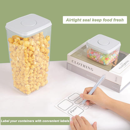 Airtight Food Storage Containers with Lids Airtight Pop Up Containers with Labels Pasta Organizer for Kitchen Pantry Cereal Snack Flour Sugar Coffee, 2700ml / 2.85qt