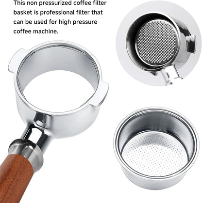 Double Cup Stainless Steel Coffee Filter 51mm, Double Layer Pressurized Filter for Portafilter Coffee Machine, Dual Non-pressurized Coffee Machine Replacement Accessories