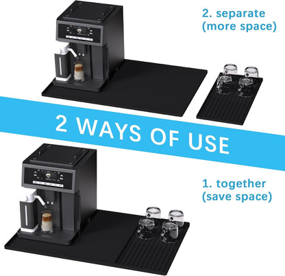 Golener Silicone Coffee Mat Set - 24" x 16" Coffee Bar Mat for Countertop, Kitchen Station Pad Accessories Fit Under Coffee Maker or Machine, Dish Drying Mat, Heat Resistant Kitchen Gadget, Black