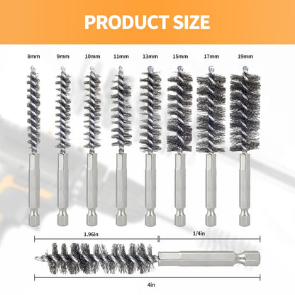 Bore Brush for Drill – 8pcs Stainless Steel Wire Tube Brush in Different Sizes, Twisted Wire Cleaning Brush with 1/4" Hex Shank, bore Brush Copper Pipe Cleaner for Power Drill & Tube Cleaning