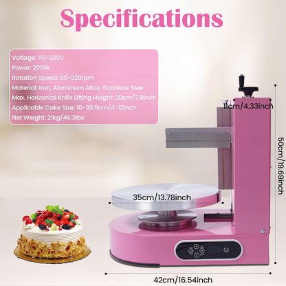 Cake Decorating Machine 200W Automatic, Tabletop Cake Cream Frosting Machine, Cream Smooth Coating Decoration Machine with LCD Display Type, Use for Cake Shops, Dessert Shops, Households (Pink)