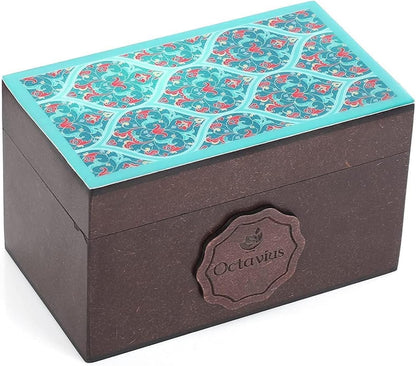 Octavius Assorted Tea Gift Set | 6 Assorted Black & Green Teas | 30 Teabags | Wooden Tea Sampler Pack w/Ornate Floral Design | Pack of 2 | Mothers Day Tea Gift Box