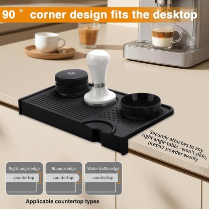 Espresso Tamping Mat, Coffee Tamper Mat, 10.4×5.6 In Silicone Coffee Matt for Counter, Espresso Machine Accessories, Waterproof and Heat Resistant Tamp Mats for Espresso Coffee Station(Black)