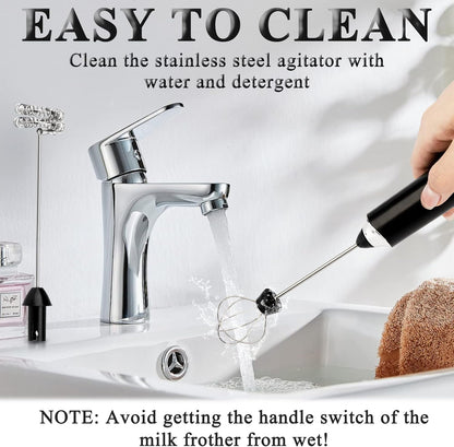 Electric Double Whisk Milk Frother Handheld Black USB Rechargeable Drink Mixer, 3 Speeds Adjustable Electric Whisk Foam Maker Detachable for Coffee, Lattes, Matcha, Hot Chocolate