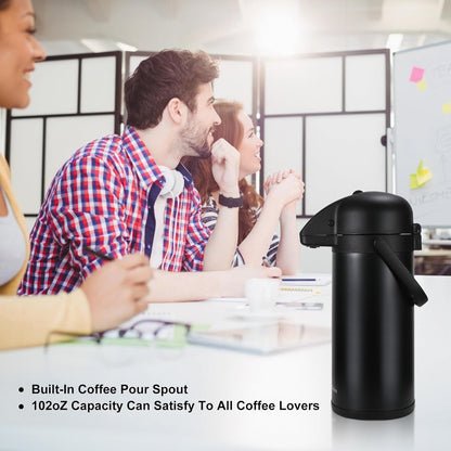 Updated Airpot Coffee Dispenser with Pump,102OZ Insulated Thermal Coffee Carafe for Keeping Hot - Cold Water, Party Chocolate Drinks & Stainless Steel Thermos Urn Large Thermal Hot Drink (Black)
