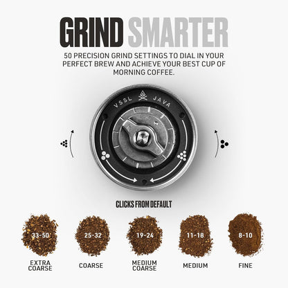 Java G45 Manual Coffee Grinder | Coffee for Camping | Bean Grinder | Travel Pour Over | Stainless Steel Conical Burr | ~ 45 Gram Capacity | Extendable Grind Handle | 50 Grind Settings | Black