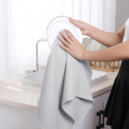 Homaxy 100% Cotton Waffle Weave Kitchen Dish Towels, Ultra Soft Absorbent Quick Drying Cleaning Towel, 13 x 28 Inches, 4-Pack, Light Gray