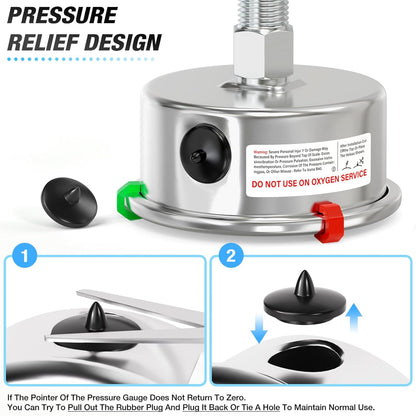 MEANLIN MEASURE -30inHG~60Psi Vacuum Pressure Gauge 316 Stainless Steel Joint 1/4" NPT 2.5" FACE DIAL, Stainless Steel Liquid Filled Pressure Gauge WOG Water Oil Air Back Mount, 2PCS Snaps