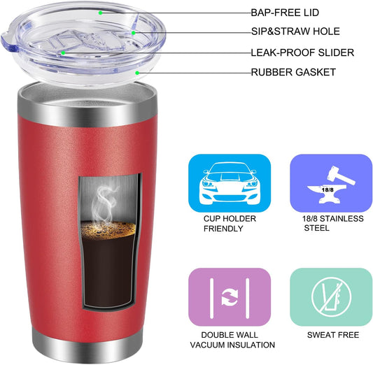 VEGOND 20oz Tumbler with Lid and Straw Stainless Steel Tumbler Cup Vacuum Insulated Double Wall Travel Coffee Mug Powder Coated Coffee Cup(Powder Red 1 Pack)