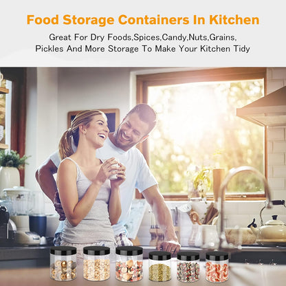 Plastic Jars with Lids 8 oz & 14 oz 24Pcs Clear Plastic Slime Storage Jars Containers with Airtight Leak Proof Black Screw On Lids Cylinder Clear Round Jar Food Grade Durable Jar
