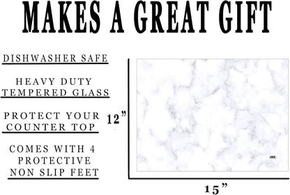 Rogue River Tactical Gray White Marble Art Kitchen Glass Cutting Board Modern Decorative Gift Abstract Wavy Contrast Design