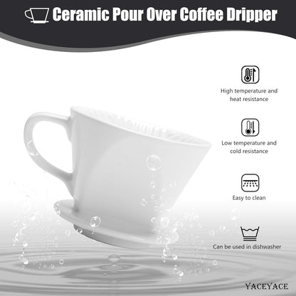 Pour Over Coffee Maker, Single White Ceramic Pour Over with 3 Holes, Medium Coffee Dripper for Shop, Home, Office and Bar