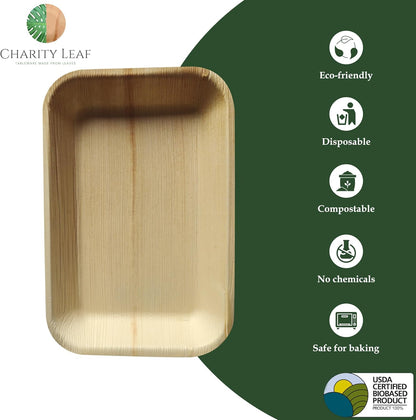 Charity Leaf Eco-Friendly Palm Leaf Trays - 9"x6" (25-Pack) | Elegant Bamboo-Inspired Platters | Premium Quality, Biodegradable | Perfect for Weddings, Catering, Events | Disposable Yet Chic
