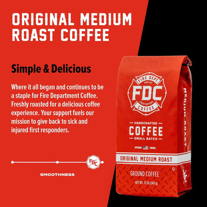 Fire Department Coffee - Gives Back to Firefighters - Original Medium Roast Ground Coffee - Balanced & Smooth - Roasted in the USA - Veteran Owned (12 oz, Pack of 2)