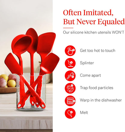 GIR: Get It Right 5-Piece Silicone Spatula & Utensil Set - Medium Fire Red - Kitchen Essentials with Heat-Resistant Non-Stick Tools - Dishwasher-Friendly