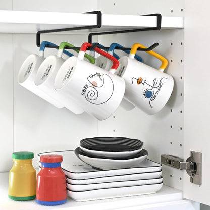Coffee Mug Hanger for Cabinet, Clip-On Shelf, for Cups, Utensil, Tumbler Lid, Screwless Install (Pack of 2), Fits Shelves up to 3/4"