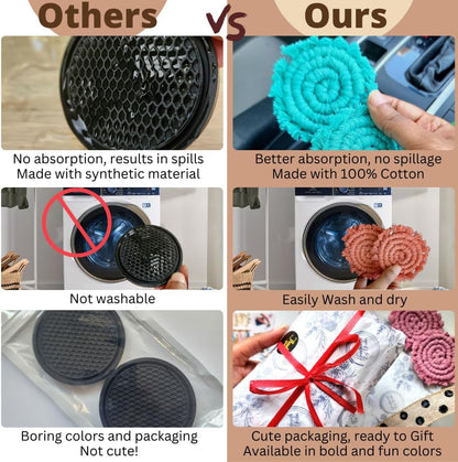 Cotton Car Coasters for Cup Holders, 2PC Car Cup Coasters, Drink Coaster Holder, Cute cupholder Coaster Accessories for Women, Macrame, Boho (Cloudy Day)