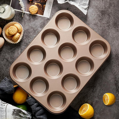 12-Cup Muffin Pan Tin for Baking, 2 Packs Nonstick Cupcake Pan Tin, Cup Cake Tray, Cheesecake Pans, Gold