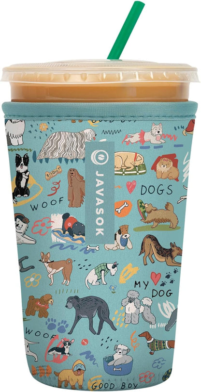 Sok It JavaSok Iced Coffee & Cold Soda Insulated Neoprene Cup Sleeve (Dog Days Forever, Medium: 22-28oz)