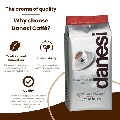 Danesi Caffe Italian Whole Coffee Beans - Espresso Coffee Beans and Medium Roast Whole Bean - Classic (4.4 lb)