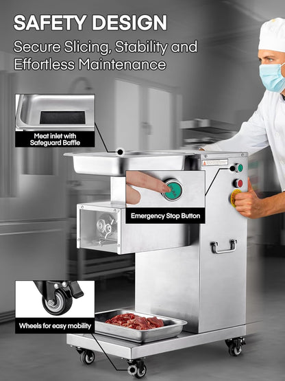 Commercial Meat Cutter Machine, 1200LB/H Electric Cutting Machine 750W Commercial Meat Slicer 3mm Blade Restaurant Food Slicer Stainless Steel For Kitchen Restaurant Supermarket