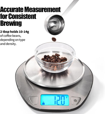 18/8 Stainless Steel Coffee Scoop, Doosu Food-Grade Metal Measuring Spoon with 6.9in Long Handle, Tablespoon Scooper for Coffee Beans, Ground Coffee, Espresso, Protein Powders, Tea, Sugar (2 Tbsp)