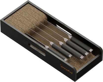 SpaceAid Knife Drawer Organizer Bamboo Insert Dock, Kitchen Steak Knives Holder Organizers Block for Drawer in Storage Organization (Small, Black)