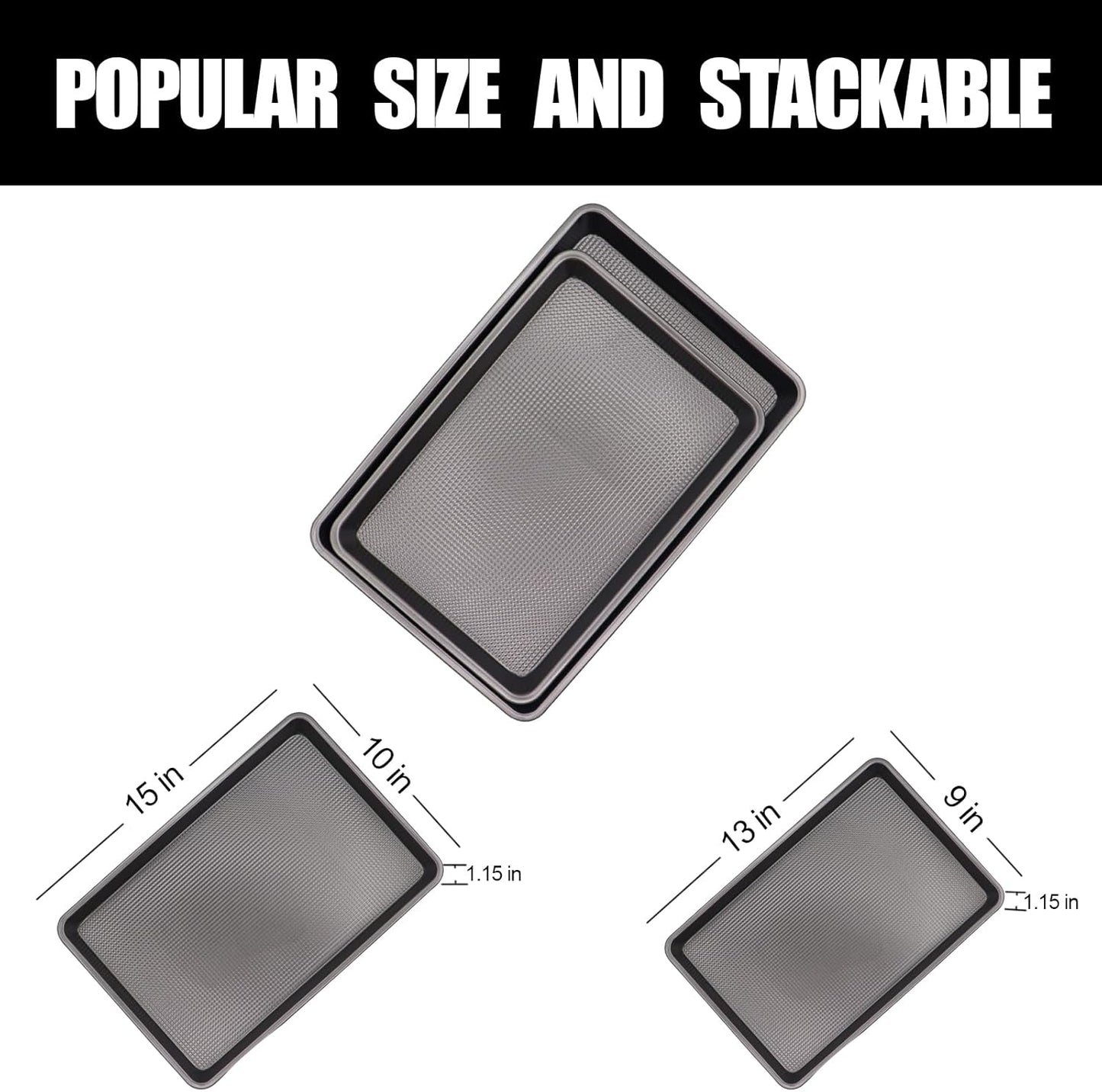 Cookie Sheets for Baking Nonstick, 2 Pack Heavy Duty 0.8mm Dark Gray Sheet Pan Set Quarter(9x13in) & Jelly Roll(10x15in), Diamond Textured Commercial Grade, Small Oven Safe