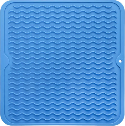 Silicone Dish Drying Mat for Multiple Usage,Easy clean,Eco-friendly,Heat-resistant Silicone Mat for Kitchen Counter or Sink,Refrigerator or Drawer liner Lichen BlueL M 12 inches x 12 inches