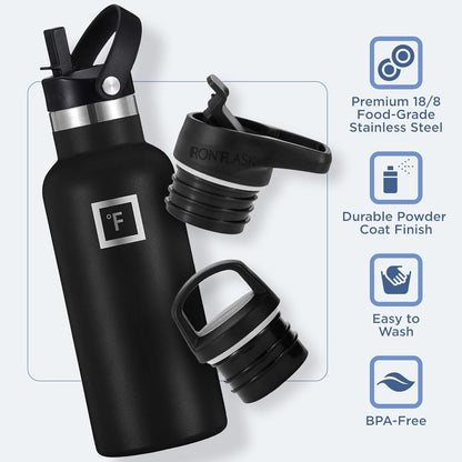 IRON °FLASK Camping & Hiking Hydration Canteens - 3 Lids (Narrow Straw Lid) Leak Proof Vacuum Insulated Stainless Steel - Hot & Cold Double Walled Sports Water Bottle - Bubble Gum, 16 Oz