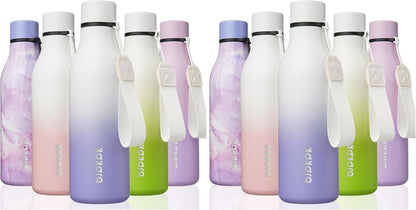 BJPKPK Insulated Water Bottles, 18 oz Stainless Steel Metal Water Bottle with Strap, BPA Free Leak Proof Thermos, Mugs, Flasks, Reusable Water Bottle for Sports & Travel, Lilac Elegance (Pack of 2)
