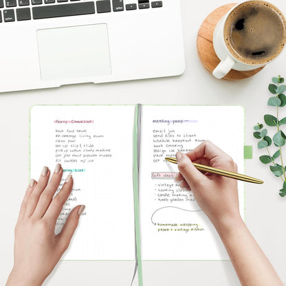 &And Per Se Dotted Journal Notebook for Women&Men with Pattern, A5 Leather Hardcover, 160 Pages 100GSM Thick Dotted Paper, 3 Sheets of Stickers Included(Light Green)