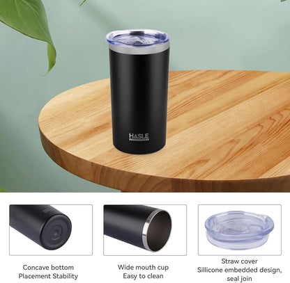 HASLE OUTFITTERS 12 oz Skinny Tumbler, Stainless Steel Insulated Slim Tumbler set bulk with Lid, Reusable Double Wall Travel Coffee Mug, Durable Powder Coated Travel Water Cup(Black,6)