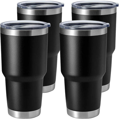 HASLE OUTFITTERS 30oz Stainless Steel Tumbler, Double Wall Vacuum Insulated Travel Mug Tumbler, Durable Insulated Coffee Mug, Gift Box Set (Black, 4)