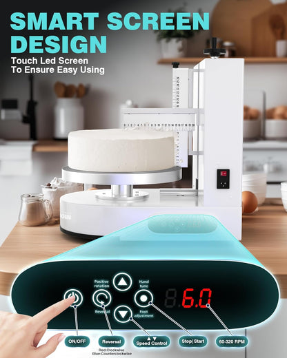 WantJoin Automatic Cake Decorating Machine, 4–12" Cake Icing & Frosting Machine, 60–320 RPM Adjustable Speed, Stainless Steel Cream Spreader with Turntable & Scraper, Commercial Bakery Equipment