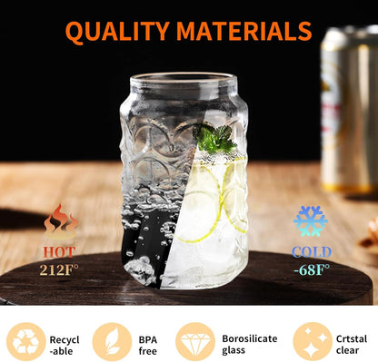 Jiuchen 4-Pack 18oz Borosilicate Glass Cups with Leakproof Lids & Straws,Multi-Use Tumblers for Office and Home - Iced Coffee, Smoothies, Cocktails, Juice, Iced Tea & Protein Shakes, Dishwasher Safe