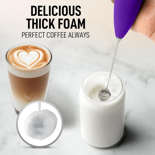 Zulay Kitchen Whisk Milk Frother with 4 Duracell Batteries - Powerful Handheld Foam Maker for Coffee, Lattes, Matcha, Hot Chocolate & Cappuccinos - Whip Creamy Froth in Seconds