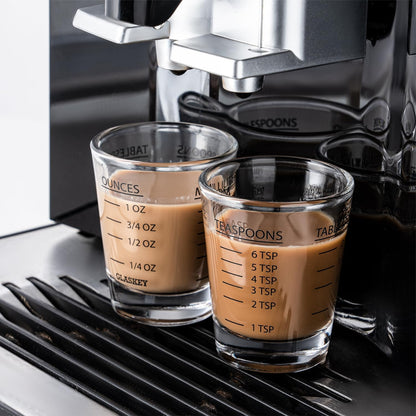 Shot Glasses Measuring Cup Set - 2 Pack Espresso Shot Glasses with Precise Measurement Marks,Heavy Duty Glass,Dishwasher Safe,Perfect for Coffee,Cocktails and Kitchen Use (Black & Red)