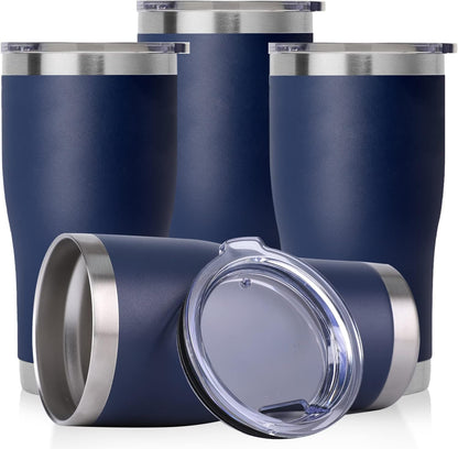 DOMICARE 20oz Tumbler with Lid Stainless Steel Tumblers Bulk, Double Wall Vacuum Insulated Coffee Travel Mug Powder Coated Tumbler, 4 Pack Navy