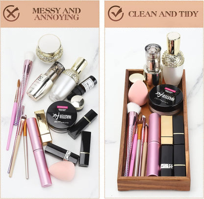 Farmhouse Wooden Vanity Tray Small Rectangle, Rustic Bathroom Tray Bathroom Organizer, Cosmetics Holder for Tissue Towel Jewelry Ring Dish Dresser Perfume, Decor Box (Brown, 4.8" W11.5 Lx1.2 H)