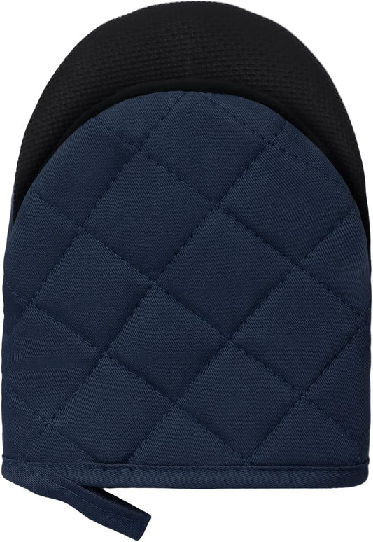 Short Oven Mitts, Heat Resistant Silicone Kitchen Mini Oven Mitts for 500 Degrees, Non-Slip Grip Surfaces and Hanging Loop Gloves, Baking Grilling Barbecue Microwave Machine Washable, 1 Piece