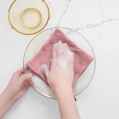 Homaxy 100% Cotton Waffle Weave Kitchen Dish Cloths, Ultra Soft Absorbent Quick Drying Dish Towels, 12 x 12 Inches, 6-Pack, Dried Rose