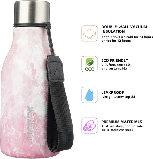 BJPKPK Insulated Water Bottles, 12oz Stainless Steel Metal Water Bottle with Strap, BPA Free Leak Proof Thermos, Mugs, Flasks, Reusable Water Bottle for Sports & Travel, Blossom