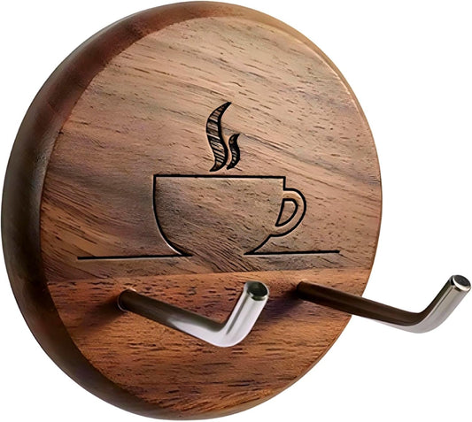 Wall Mounted Portafilter Holder Walnut Wall Rack Espresso Station Organizer Premium Espresso Machine Accessories/Secure & Easy Installation - Suits 51mm, 54mm & 58mm Portafilters