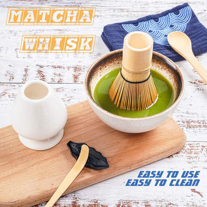 Bamboo Matcha Whisk and Bowl Set - Authentic Matcha Kit for Traditional Tea, 9 Pcs