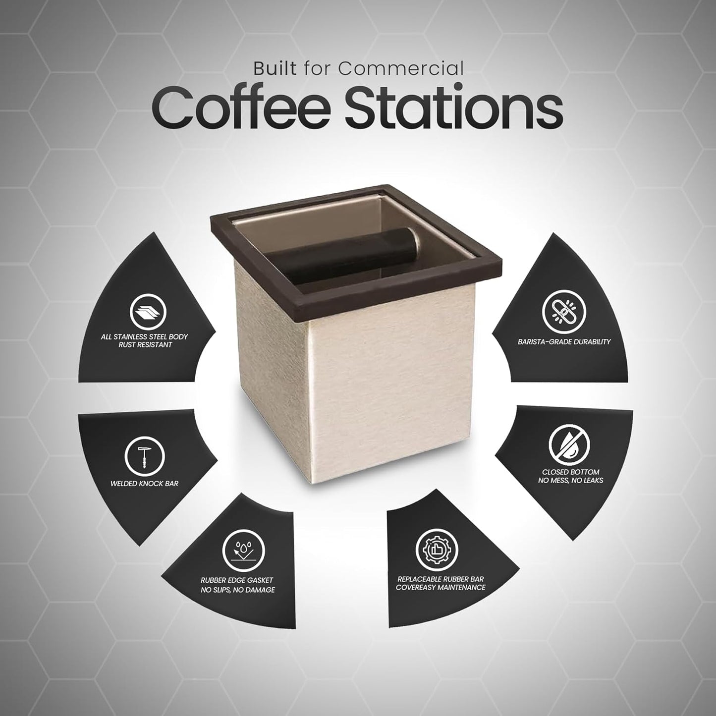 Rattleware Stainless Steel Knock Box | Heavy-Duty Espresso Grounds Container, Welded Bar, Durable and Efficient for Baristas - Quality Coffee Preparation (6"x5.5"x6")