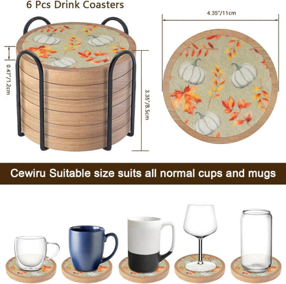 Pumpkins Coaster Set of 6 Cewiru Halloween Coasters for Drinks Absorbent Cup Mats for Table Protection Unique Fall Round Coasters for Coffee Table Kitchen Decor 4.3"