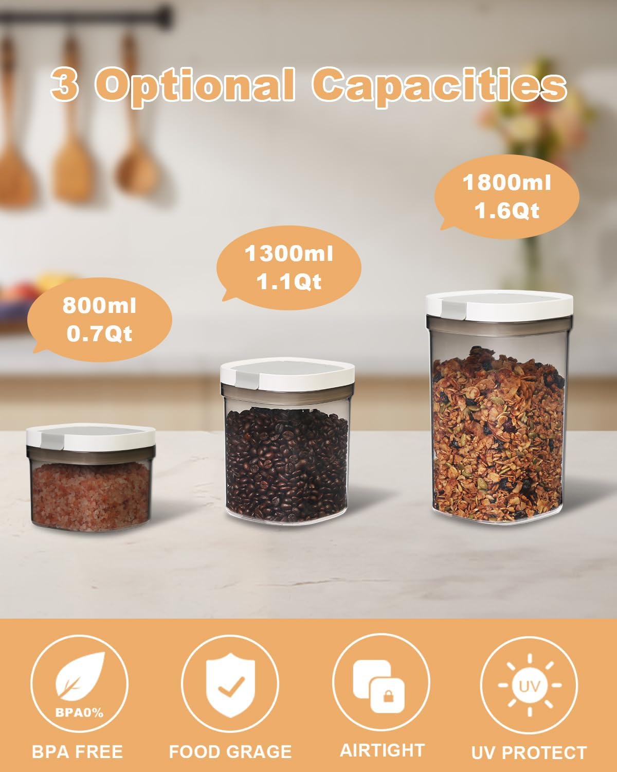 Airtight Coffee Storage Container with Magnetic Scoop, 0.7 Qt Coffee Bean and Ground Coffee Canister, Durable, Keeps Coffee Fresh & Dry, Easy to Clean