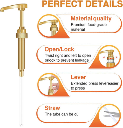 VOISEN 8pc Coffee Syrup Dispenser - 750ml/25.4oz, Great for Home & Coffee Bar Drinking Mixes, Tea, Beverages (Gold)